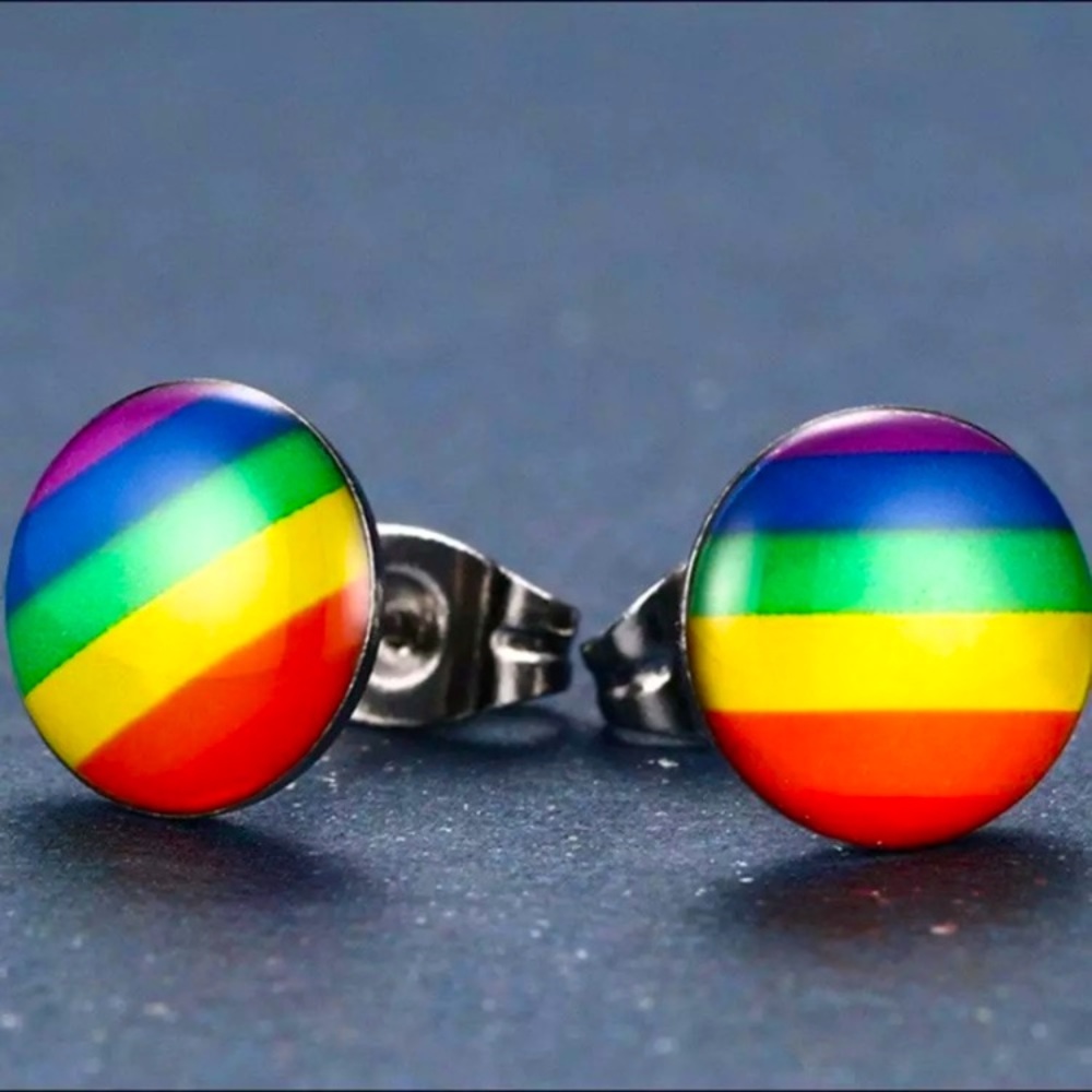 Enameled Round Rainbow hippy Pride Stud Earrings